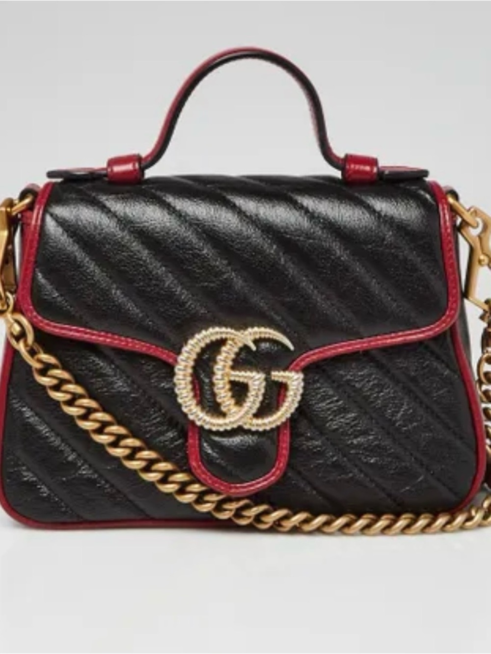 Gucci marmont top handle bag Black with Red Trim and Gold Hardware